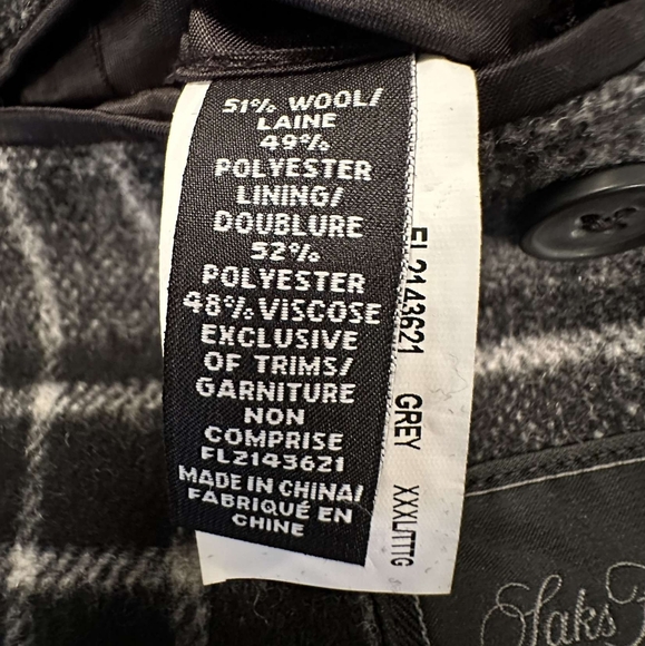 ✨NWOT SAKS FIFTH AVENUE✨ Wool Blend Sport Coat - US 3XL, Grey Plaid - Picture 5 of 6